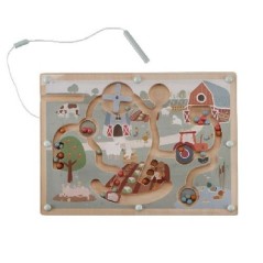 Juego de laberinto magnético de madera Little Farm de Little Dutch con lápiz imantado y bolas de colores