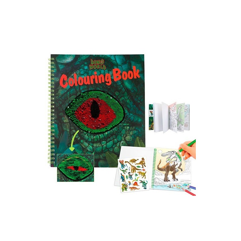 Dino World libro colorear con lentejuela Dino World libro colorear con lentejuela