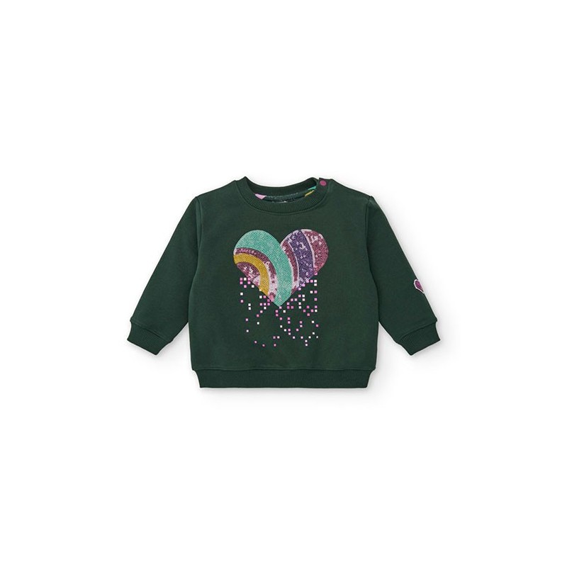 Sudadera verde con corazón de lentejuelas colección Cyber Dino