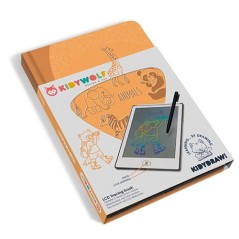 Tableta de dibujo original Kidydraw Mini Animales de Kidywolf en color amarillo con tarjetas de calco.