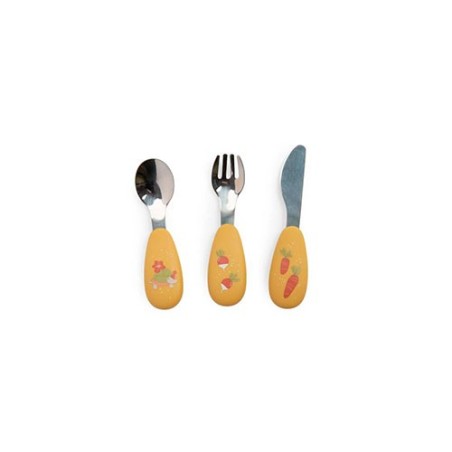 Set de 3 cubiertos silicona y acero bebé Moulin Roty- Petits Lapins