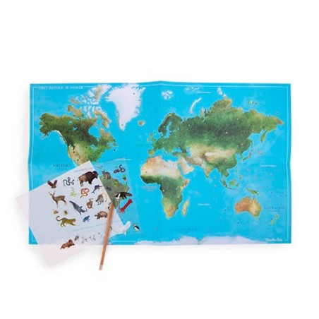 Mapamundi de Calcomanías "Tout Autour du Monde" Moulin Roty - Actividad Creativa