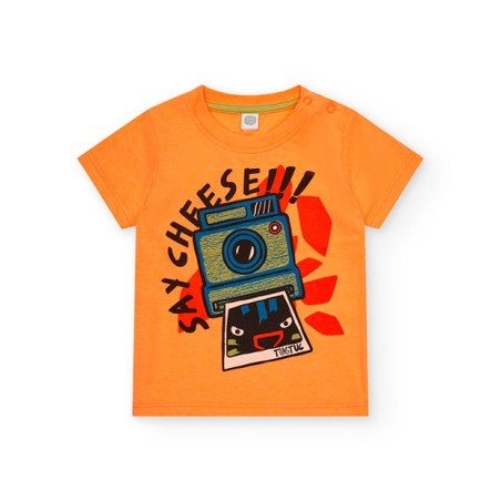 Camiseta naranja estampada cámara polaroid de Tuc Tuc.