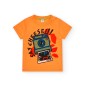 Camiseta naranja estampada cámara polaroid