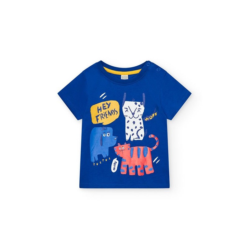 Camiseta azul estampada con animales