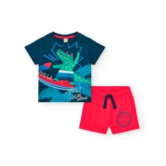 Conjunto camiseta cocodrilo tabla surf + short rojo de Tuc Tuc