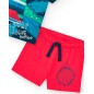 Conjunto camiseta cocodrilo tabla surf + short rojo