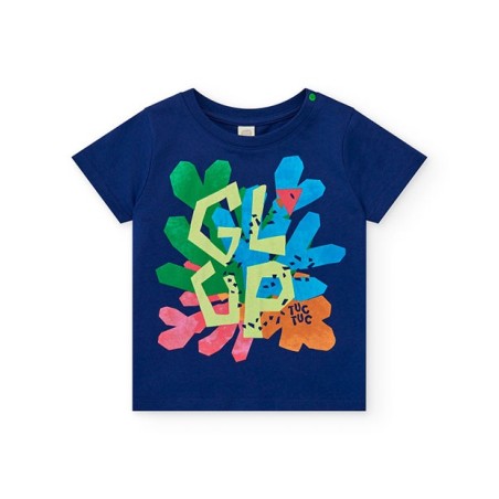 Camiseta azul estampado coral geométrico