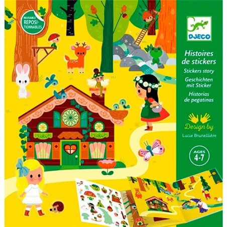 Set de pegatinas reutilizables con estuche rígido y panoramas del bosque mágico de Djeco La Comba