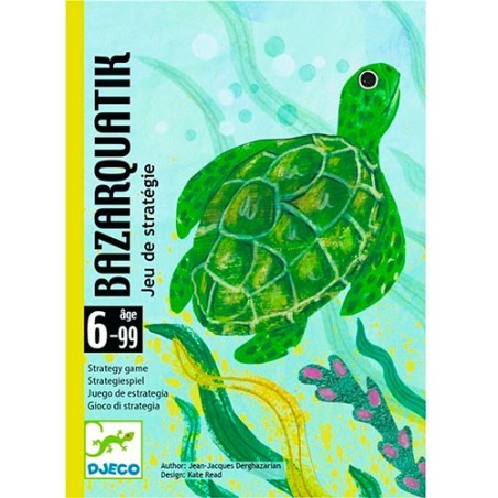 Caja del juego de cartas Bazarquatik de Djeco con dibujos de animales marinos coloridos y entrelazados