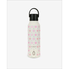 Botella térmica Runbott Mii 60 color crema con estampado de corazones rosas y azules ilustrado por Berreca