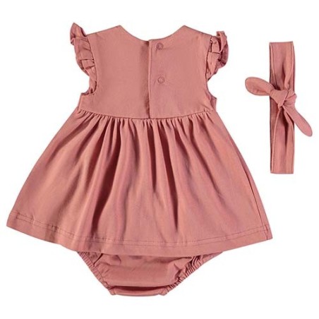 Conjunto Bebé: Vestido + Braga + Cinta(Rosa Palo)