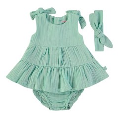 Conjunto de bebé 3 piezas Verde Agua. Vestido, braga y cinta-Babybol.