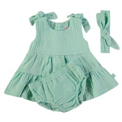 Conjunto de bebé 3 piezas Verde Agua. Vestido, braga y cinta-Babybol.
