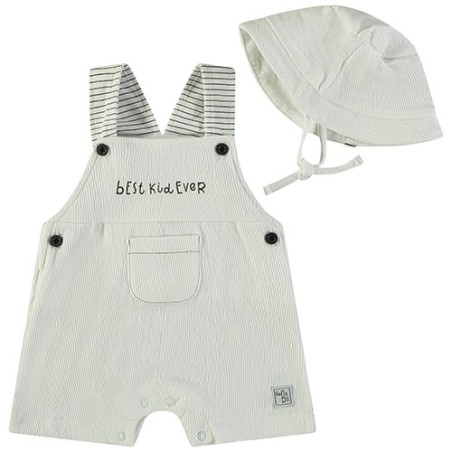 Peto bebé con gorro a juego blanco-Colección Primavera-Verano.