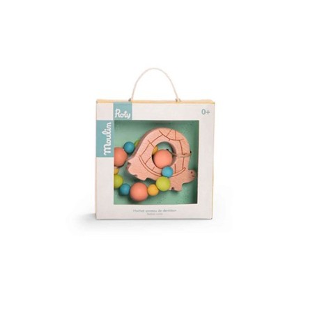 Sonajero Mordedor Madera y Silicona Tortuga Moulin Roty - Petits Lapins