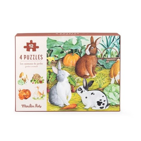 Set de 4 Mini Puzzles Animales Moulin Roty - Le Jardin du Moulin (4x12 piezas)