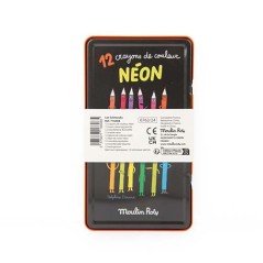12 Lápices de Colores Neón Moulin Roty - Les Schmouks (Caja Metálica)