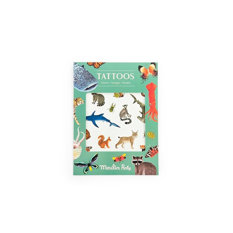 Tatuajes Temporales para Niños Moulin Roty - Tout autour du monde (Animales del Mundo)