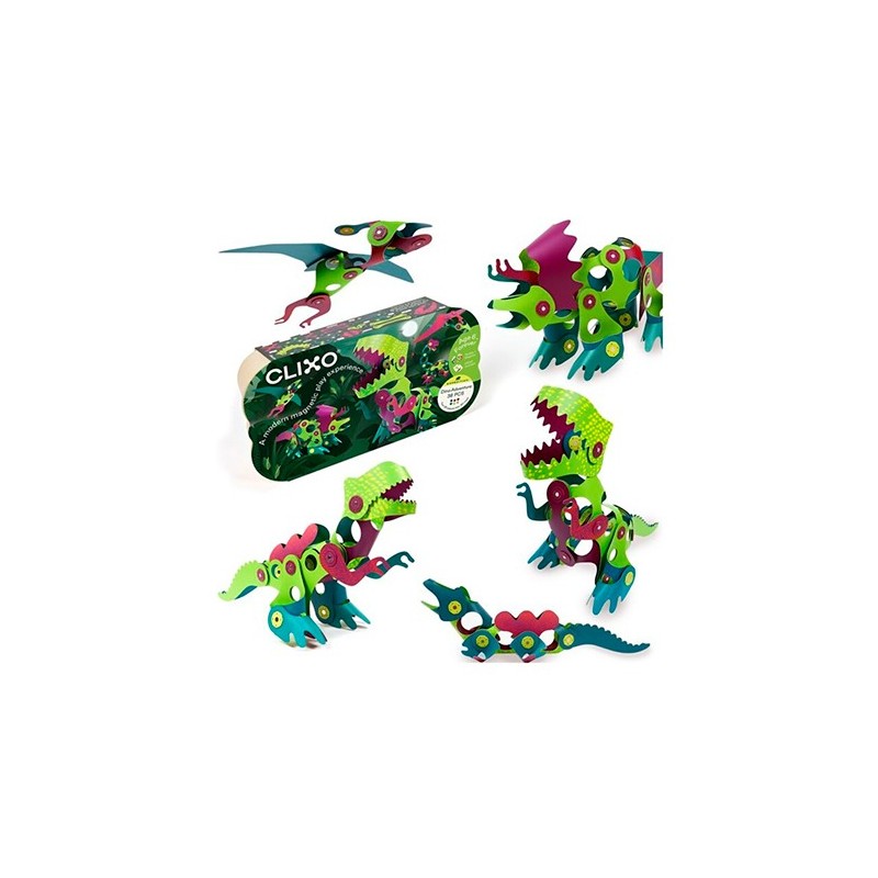 Clixo Dino Adventure Pack - Set de Construcción Magnética Flexible (36 piezas)