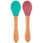 Set de dos cucharas de silicona para bebé Minikoioi en colores verde y rosa.