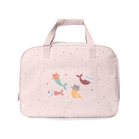 Bolso de playa grande tonos claros con gatos sirena y rejilla antiarena Monnëka en La Comba