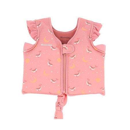 Chaleco flotador de neopreno Monnëka diseño Whale Pink para aprendizaje de natación de 2 a 6 años personalizable en La Comba.
