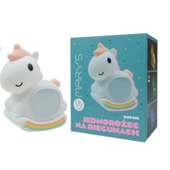 Despertador con forma de unicornio balancín blanco sobre arcoíris con pantalla digital y luz nocturna Mary's La Comba