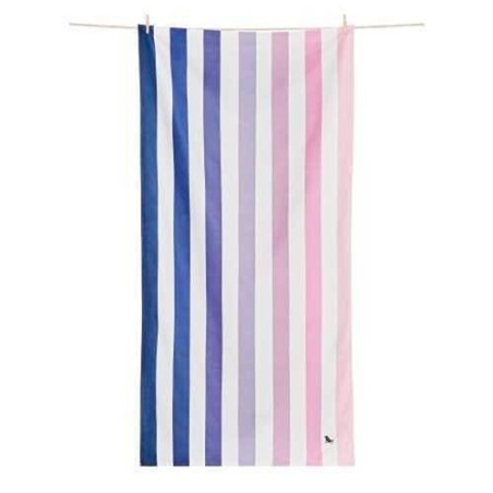 Toalla de playa XL Dock & Bay con rayas verticales en degradado de azul, lila y rosa Summer Dusk to Dawn