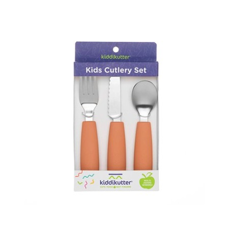 Set de 3 Cubiertos Infantiles KiddiKutter | Cuchara, Tenedor y Cuchillo de Seguridad Peach Fuzz