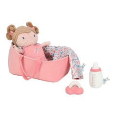 Muñeca Bebé Rosa con Canastilla de Viaje | Little Dutch