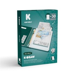 Caja de la tableta de dibujo retroiluminada K-Draw Pad Meli-Melo de Kidywolf en tonos verde oscuro, mostrando una ilustración