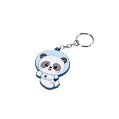 Llavero identificativo infantil de silicona de la colección Pandas in Space con forma de oso panda con traje y casco azul