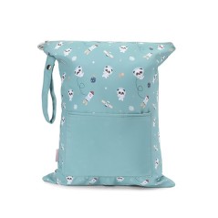 Bolsa impermeable grande infantil de Tutete, modelo Pandas in Space, en color azul aguamarina