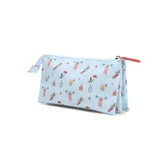 Estuche escolar infantil de tres compartimentos de Tutete, modelo Circus Show con estampado de forzudos, acróbatas y carpa