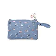 Funda plana para bocadillo infantil de Tutete, modelo Planes, en color azul grisáceo con estampado de animales pilotos