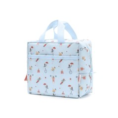 Bolsa térmica infantil para la merienda de Tutete, modelo Circus Show, en color azul claro con estampado de equilibristas,