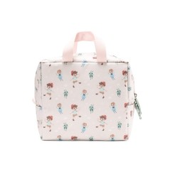 Bolsa térmica infantil para la merienda de Tutete, modelo The Wooden Boy, en color blanco roto con estampado del niño de madera