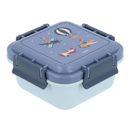 Caja de almuerzo grande infantil de Tutete, modelo Planes, con base azul claro estampada con animales en aviones