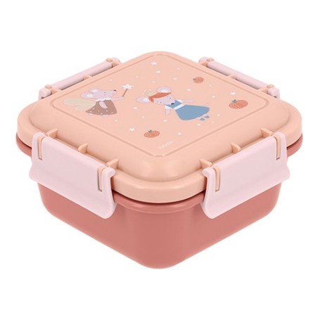 Caja de almuerzo grande infantil de Tutete, colección Mouse Fairies, con base marrón arcilla y tapa rosa salmón