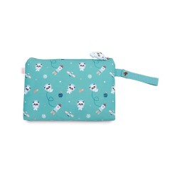 Funda plana para bocadillo infantil de Tutete, modelo Pandas in Space, color verde menta con estampado de osos panda astronautas