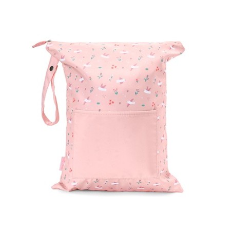 Bolsa impermeable grande infantil de Tutete, modelo Blossom Birds, en color rosa empolvado con estampado de pájaros y flores