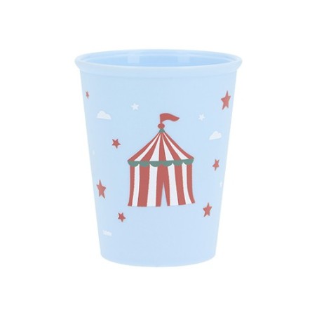 Vaso infantil de aprendizaje colección Circus Show de Tutete, con una ilustración central de una carpa de circo roja