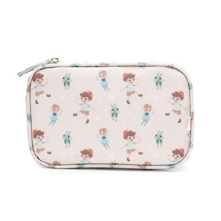 Bolsa sanitaria o neceser infantil rectangular de la colección The Wooden Boy con un estampado de Pinocho,