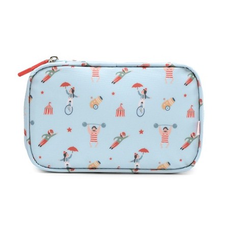 Bolsa sanitaria o neceser infantil rectangular de la colección Circus Show de Tutete con un estampado de personajes del circo