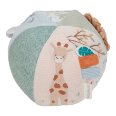 Pelota blanda de actividades Safari Friends de Little Dutch con secciones de pana, felpa verde menta con un león en relieve