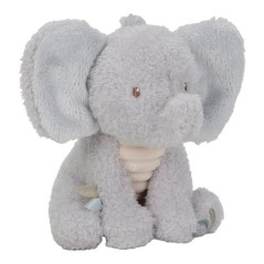 Peluche blando de elefante gris sentado de la colección Safari Friends de Little Dutch, con grandes orejas, barriga crema
