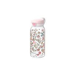 Botella infantil transparente de 600 ml con estampado de flores rosas y mariposas de la colección Flowers