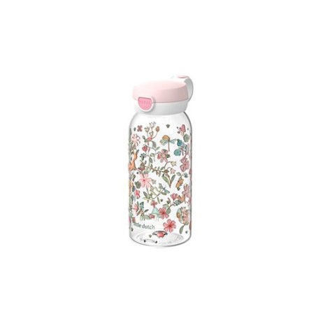 Botella infantil transparente de 600 ml con estampado de flores rosas y mariposas de la colección Flowers