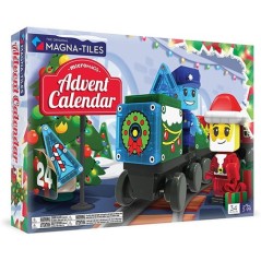 Caja del Calendario de Adviento microMAGS de MAGNA-TILES mostrando un tren magnético navideño
